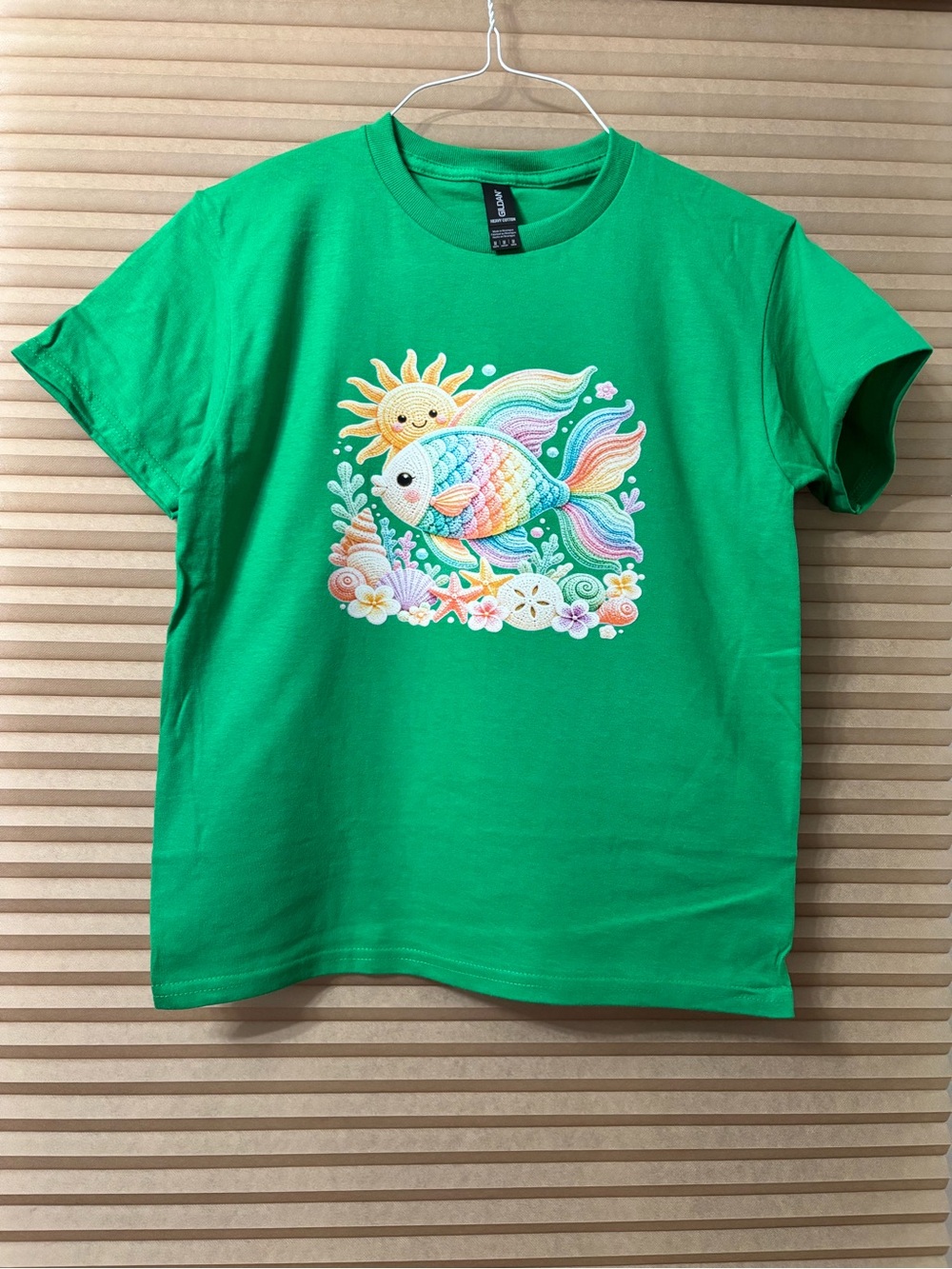 NEW kids size Medium Green Tee with Colorful Mermaid Fish Graphic